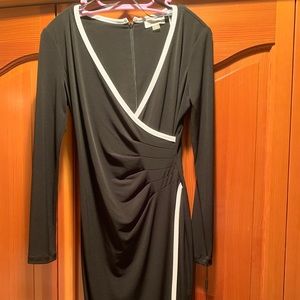 Calvin Klein faux wrap dress black & white ruching